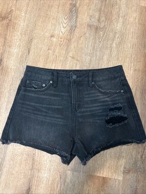 Time and Tru Black Distressed High-Rise Denim Shorts